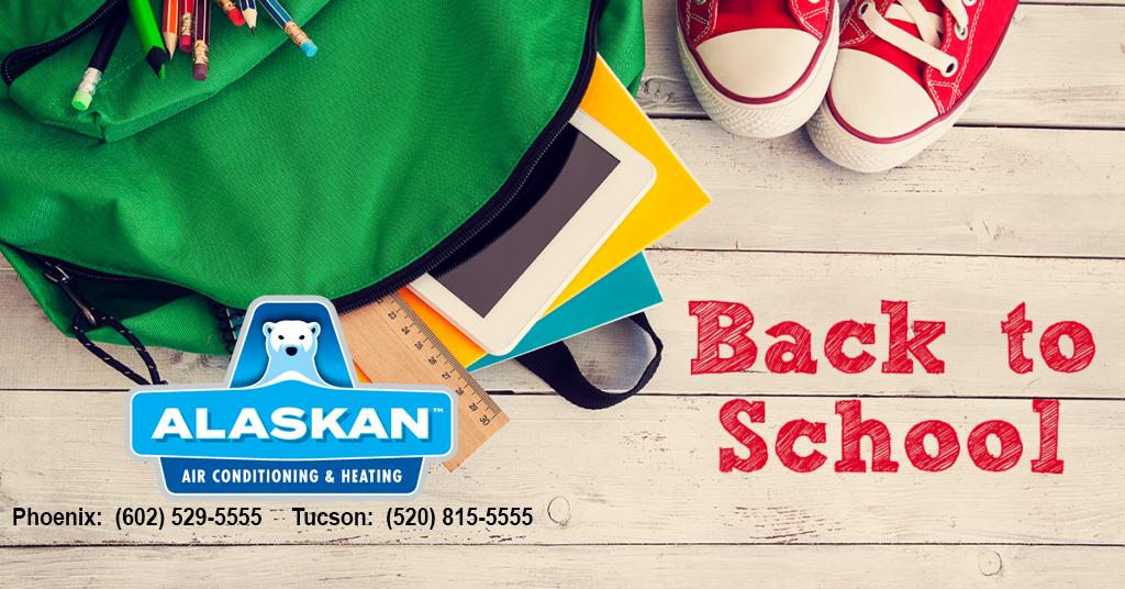 backpack and shoes on floor with text in red "back to school"